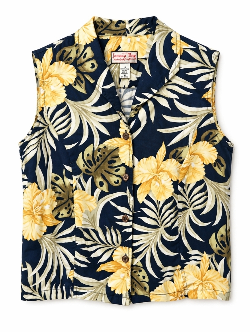 Jamaica Bay Navy Floral Denim Tropical Vest Sz Med